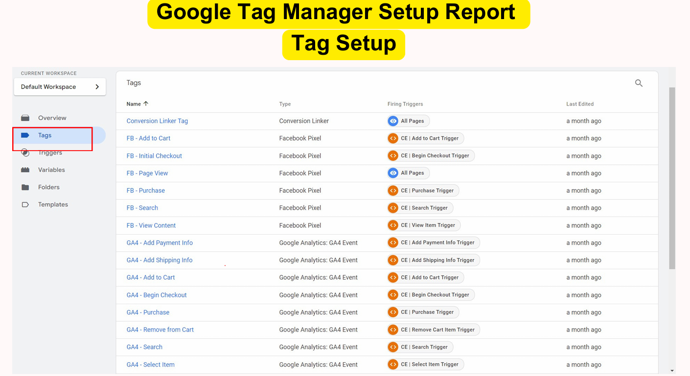 Google Tag Manager Setup Report Tag Setup